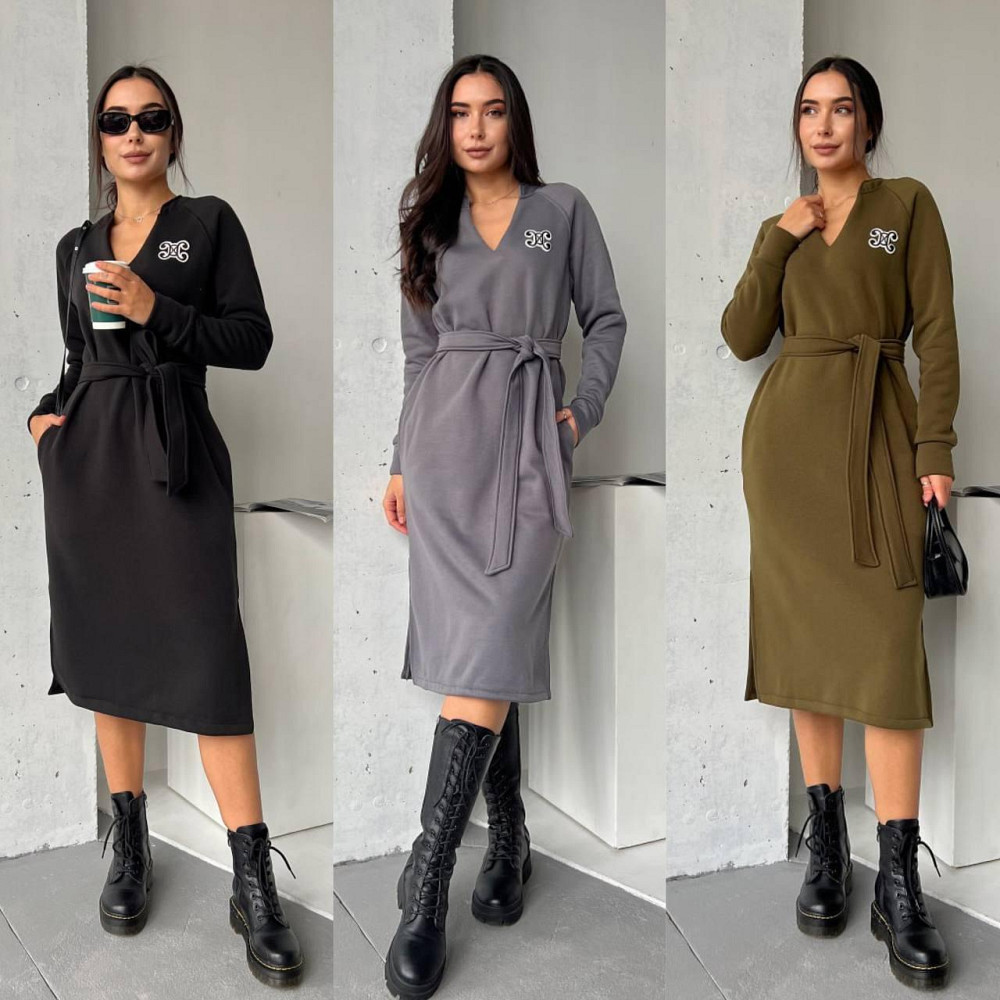 Довге жіноче тепле плаття туніка на флісі під пояс.  42-52р. Київ - фото 8