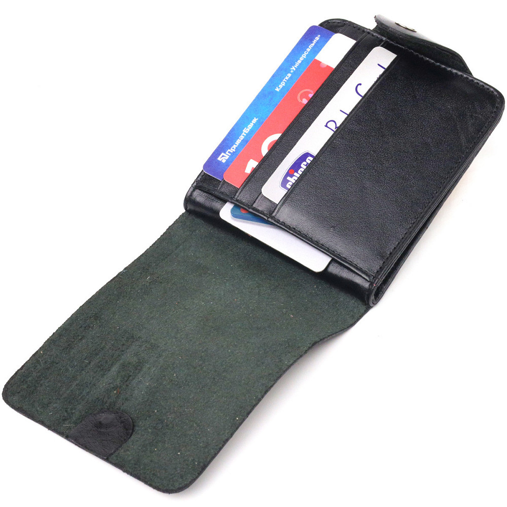 Містке чоловіче портмоне в два складення з натуральної гладкої шкіри CANPELLINI 21573 Чорне Київ - фото 6