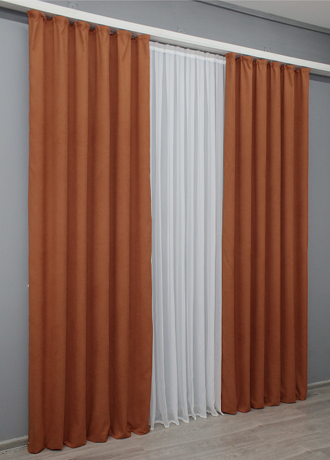 Комплект готових штор VR-Textil Мікровелюр Petek № 1510ш Теракотовий 150х290 см 2 шт (33-086) Київ - фото 4