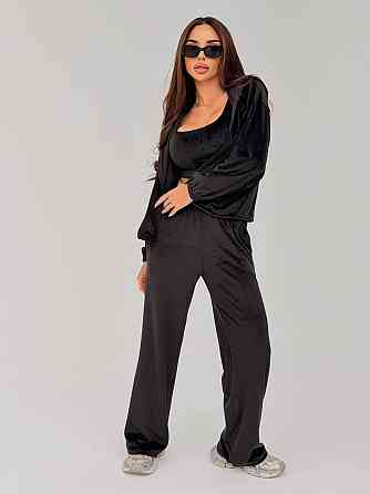 Жіночий стильний повсякденний велюровий костюм-трійка Чорний, 46/48 Одеса