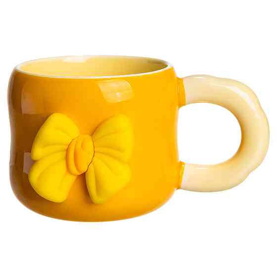 Кубок порцелянова з магнітом Бант 400 (мл) подарункова кружка прикольна чашка для дітей на подарунок Жовтий з бежевим FM-52B Київ