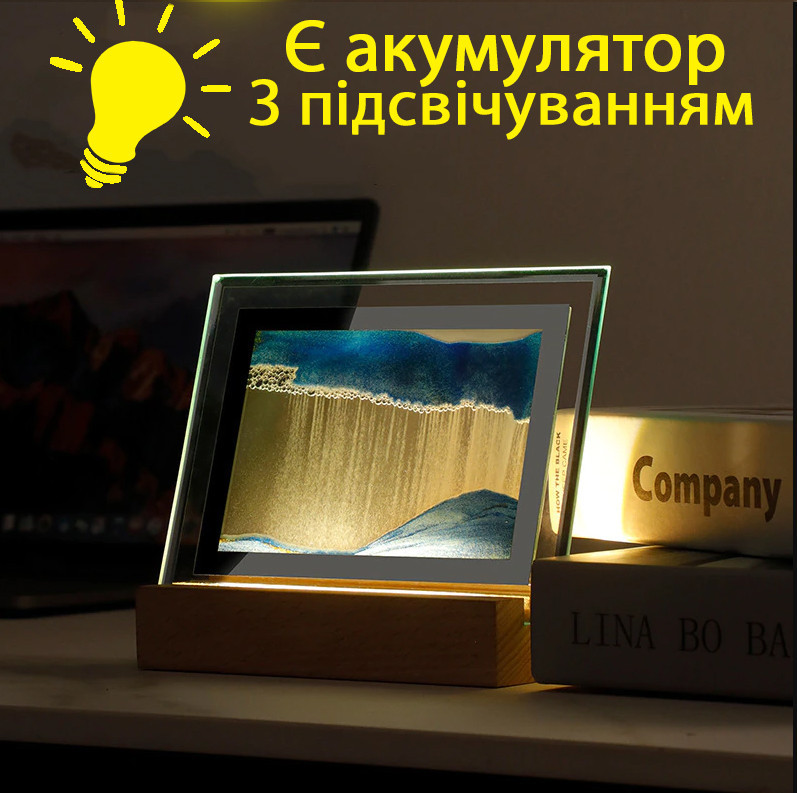 Картина с кварцевым песком ночник АККУМУЛЯТОР встроен  22х21,5см БОЛЬШАЯ, ПОДСВЕТКА, СИНЯЯ Кременчуг - изображение 1