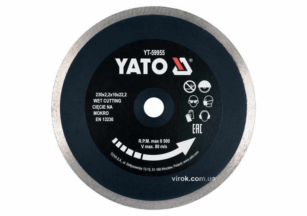 Диск відрізний алмазний по гресу, склу, кераміці YATO Ø=230х2.2х10х22.2 мм,в мокрому режимі [25] Одесса - изображение 1