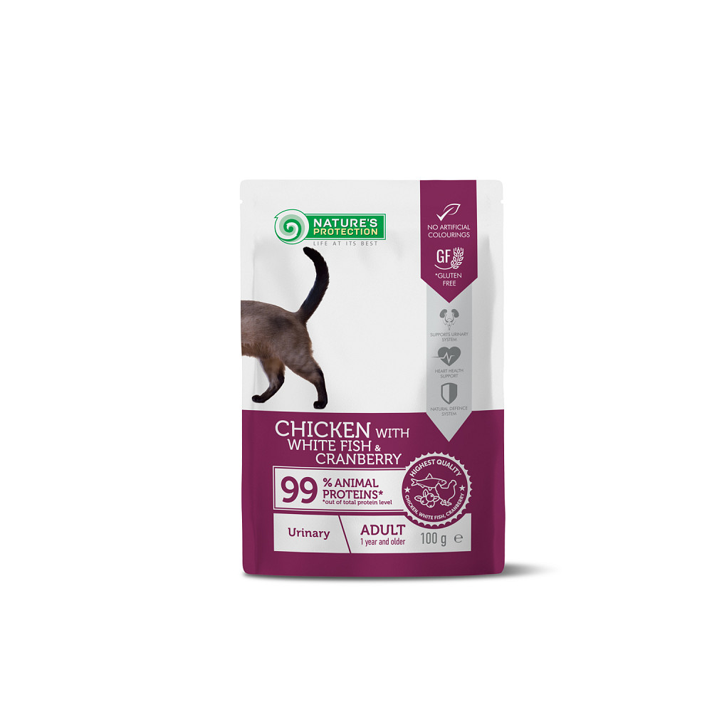 Nature’s Protection Adult cats Urinary Chicken with White Fish & Cranberry Вологий корм для котів для підтримки сечовидільної системи з куркою, бі Київ - фото 1
