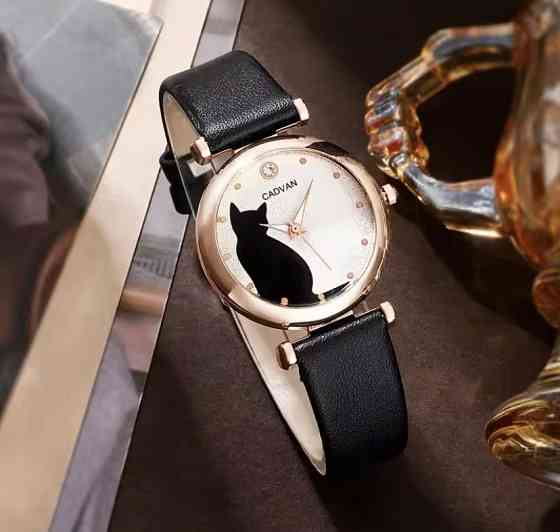 Подарочный набор для женщин Кот наручные часы браслет кольцо ожерелье и серьги без подарочной коробки черный Киев