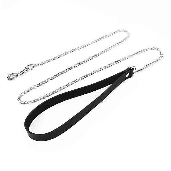 Поводок на цепочке из натуральной кожи Art of Sex - Leash, цвет Черный Sex Aura Киев