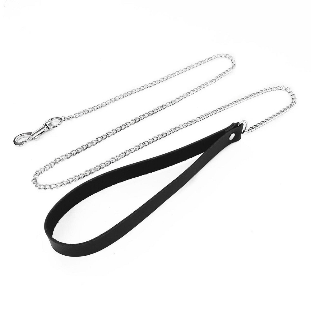 Поводок на цепочке из натуральной кожи Art of Sex - Leash, цвет Черный Sex Aura Киев - изображение 1