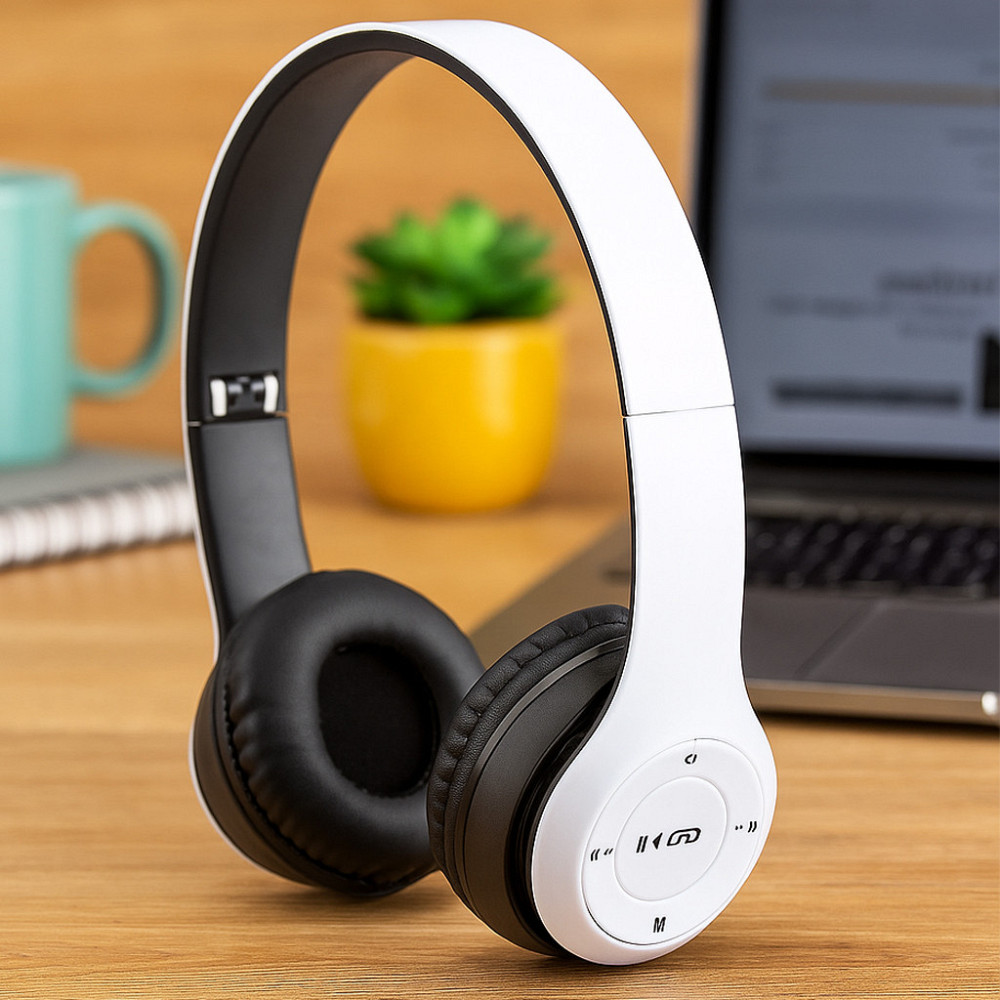Бездротові Bluetooth навушники з мікрофоном та Mp3 плеєром, P47, Білий / Стерео гарнітура / Накладні навушники блютуз Київ - фото 1