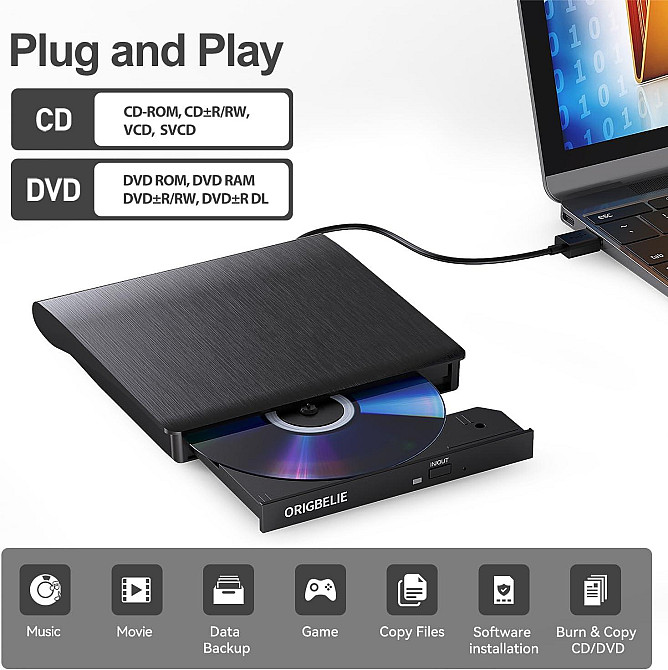 Зовнішній CD/DVD-привід USB 3.0 ORIGBELIE (товар з вітрини) Луцьк - фото 2