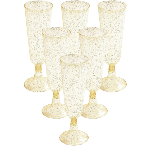 Набор бокалов пластиковых для шампанского премиум класса 10 шт,многоразовые для торжеств золото Каменец-Подольский