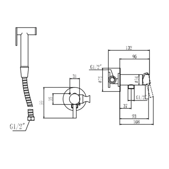 Гігієнічний душ прихованого монтажу WEZER EKO9В-01-BLACK чорний Київ