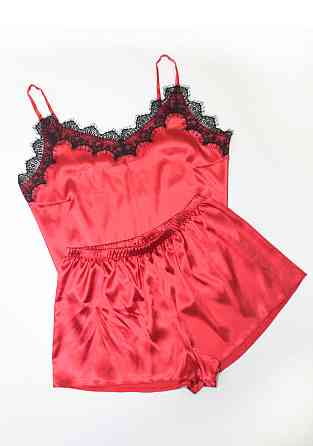 Піжама жіноча атласна з мереживом майка + шорти Червоний XL Харків