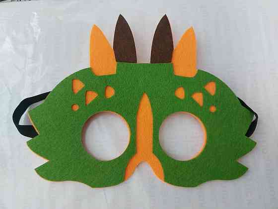 Детская маска динозавр детям 18 на 14 см зелено-оранжевый Киев