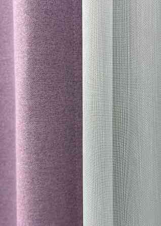 Комплект штор VR-Textil 100% блэкаут ASHEN NIGHT 150х270 2шт и Тюль 600х270 1844ш-1153т сиреневый с белым 71-083/5 Киев
