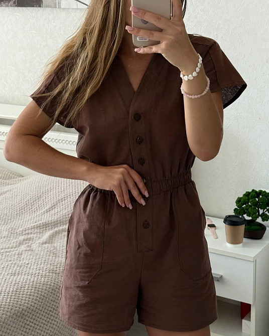 Жіночий літній базовий комбінезон на ґудзиках льон 44/46 Одеса - фото 5