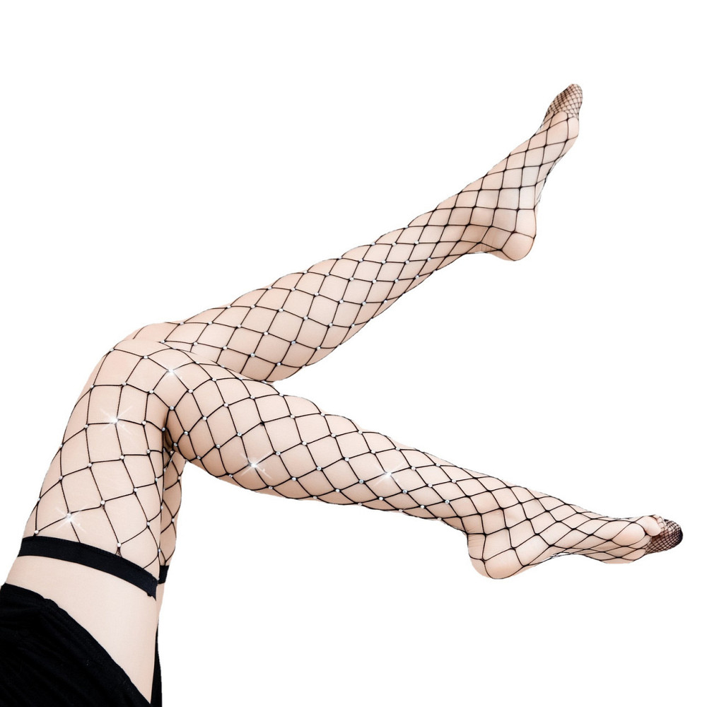 Панчохи в сітку з камінням жіночі one size чорний Київ - фото 8