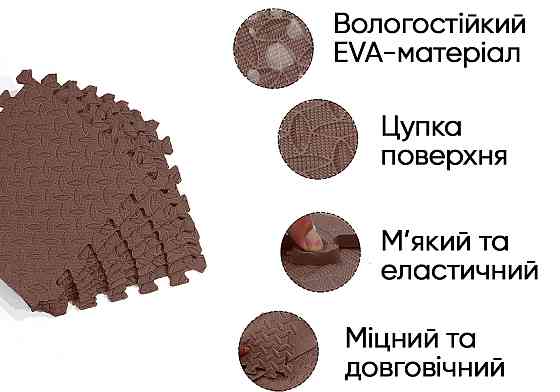 Татамі мат EasyFit 8 шт (30х30х1 см) хвіст ластівки коричневий Коломия