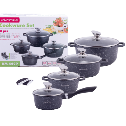 Набір каструль 9 предметів (ківш d16см-1,5л/каструлі d16см-1,25л/20см-2,3л/24см-4,5л+прихватки) 4429 KAMILLE Житомир - фото 5