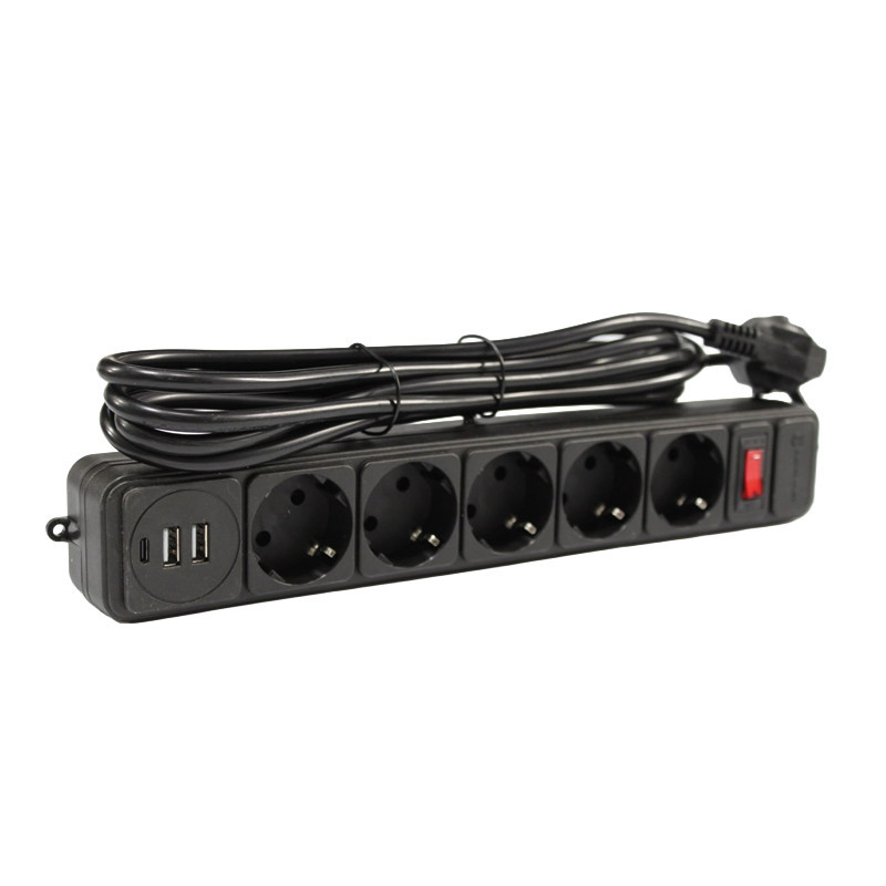 Сетевой фильтр с заземлением 5*3 метра, 2USB A + 1USB C, черный Днепр - изображение 2