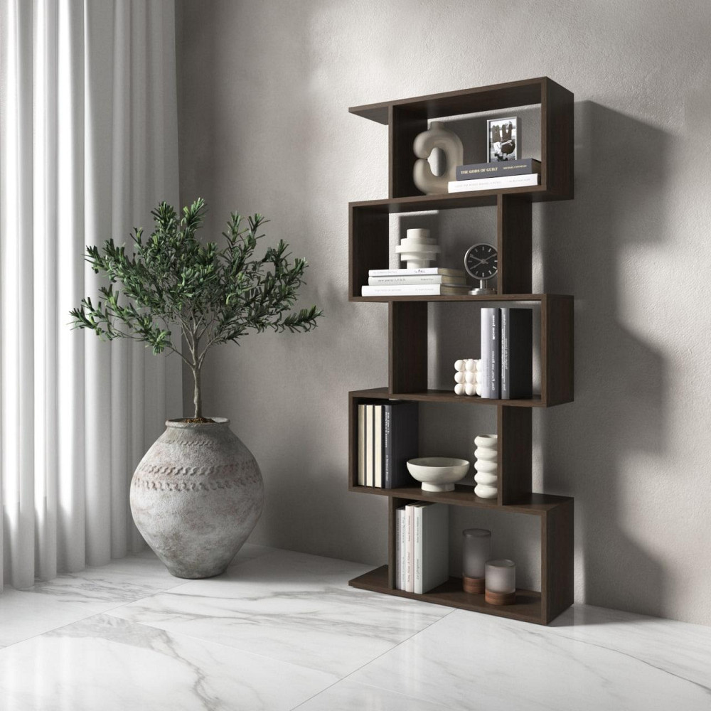 Полиця для книг VAYS M-12 Венге Темний, стелаж на 5 полиць, ЛДСП, 70×24×163 см - для дому, вітальні, офісу Львів - фото 1