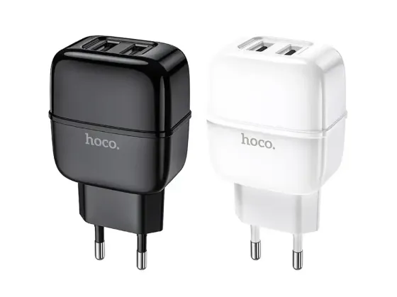 Мережевий зарядний пристрій Hoco C77A Highway 220V (10.5W, 5V/2.4A) на 2 USB-порти з кабелем USB - Lightning для iPhone / iPad Одеса