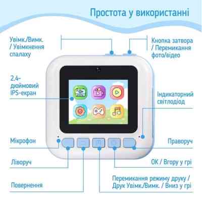 Детский фотоаппарат ColorWay с функцией мгновенной печати (Blue) (CW-PHP01B) Винница