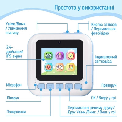 Дитячий фотоапарат ColorWay з функцією миттєвого друку (Blue) (CW-PHP01B) Вінниця - фото 3