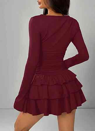 Жіноча базова міні сукня з пишною спідничкою віскоза. Бордо Одеса
