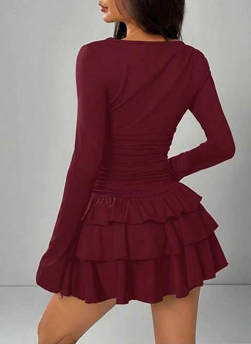 Женское базовое мини платье с пышной юбочкой вискоза. Бордо Одесса - изображение 2