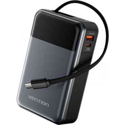 Батарея універсальна Vention 20000mAh 65W 3A PD, QC/3.0, USB-A, Type-C OUT, with Built-in USB-C Cable, LED Display (FHYB0) Вінниця