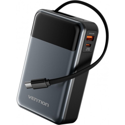 Батарея универсальная Vention 20000mAh 65W 3A PD, QC/3.0, USB-A, Type-C OUT, with Built-in USB-C Cable, LED Display (FHYB0) Винница - изображение 1
