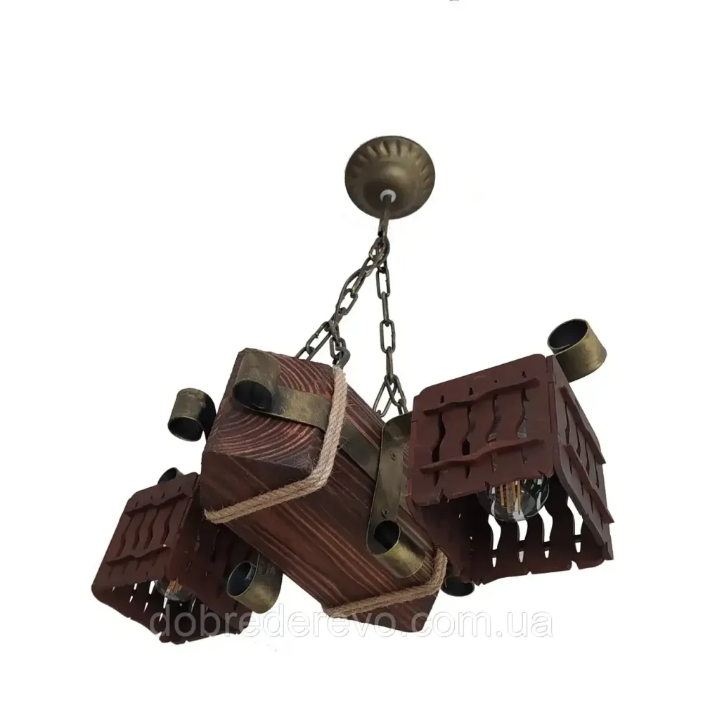 Люстра балка 2 плафона Люстра дерев'яна під старину, Люстра дерев'яна в альтанку Вижница - изображение 2