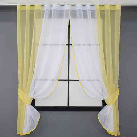 Кухонні штори VR-Textil № 017к комбіновані з підв'язками жовтий з білим 265х170 см (50-081) Киев