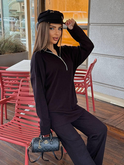 Жіночий стильний повсякденний костюм турецький ангора рубчик Чорний, 48/50 Одеса - фото 9