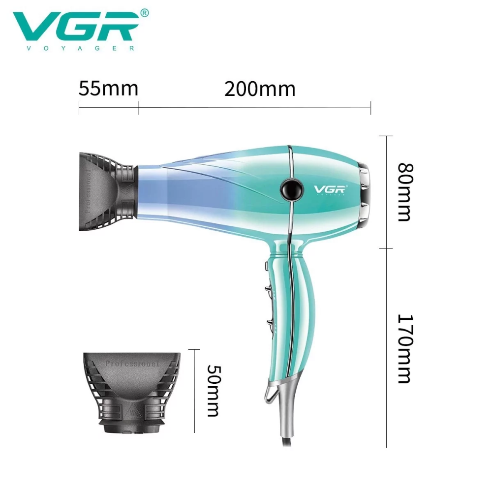 Потужний професійний фен VGR-452 2400W + 2 насадки Вінниця - фото 11