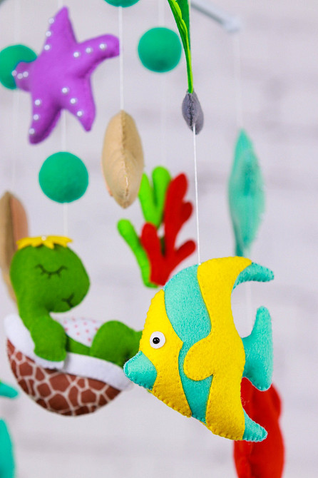 Дитячий музичний мобіль на ліжечко для немовлят WooolyWool «Морські мешканці» з 35 мелодіями (М008) Київ - фото 6