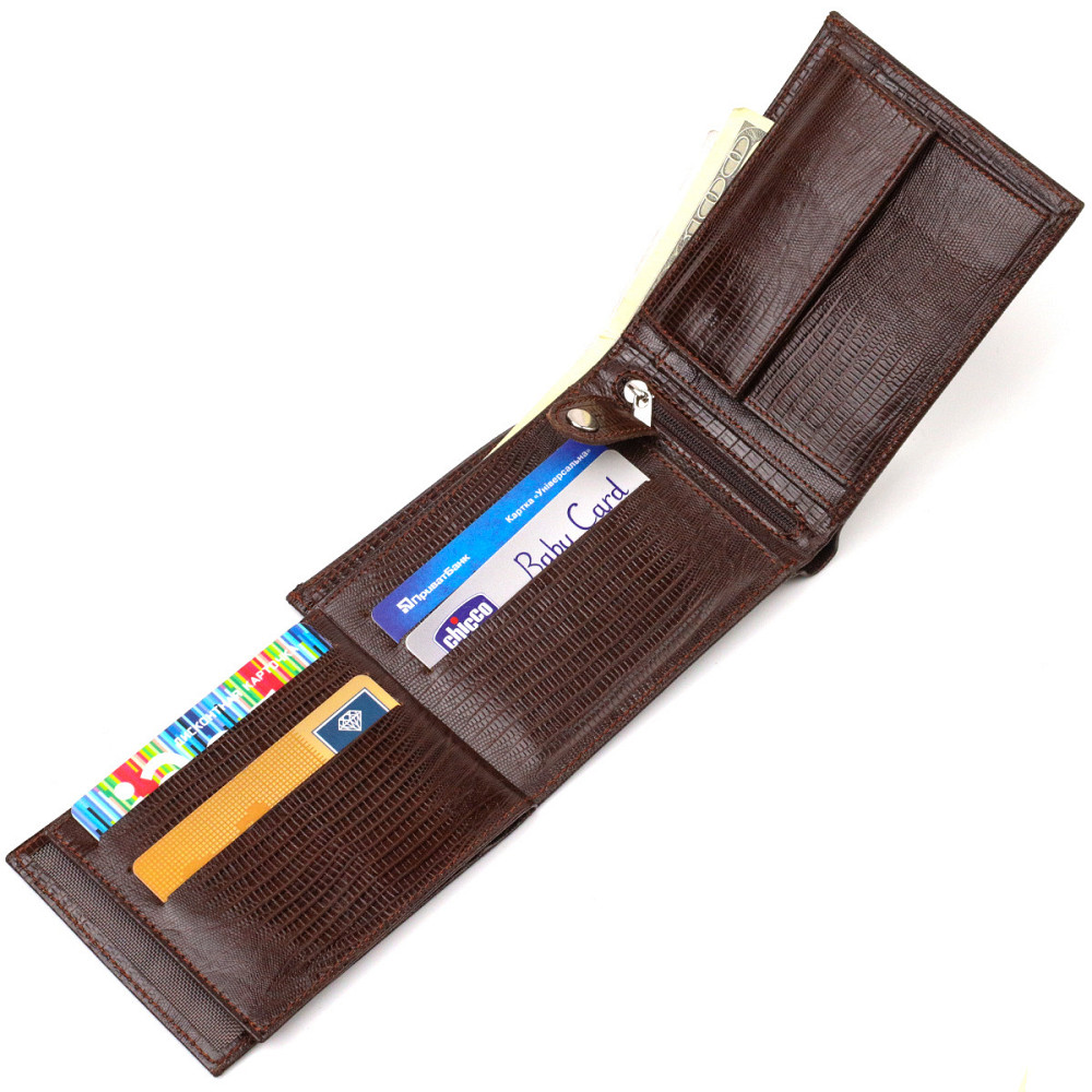 Стильный горизонтальный мужской бумажник среднего размера из натуральной фактурной кожи CANPELLINI 21864 Коричневый Киев - изображение 7