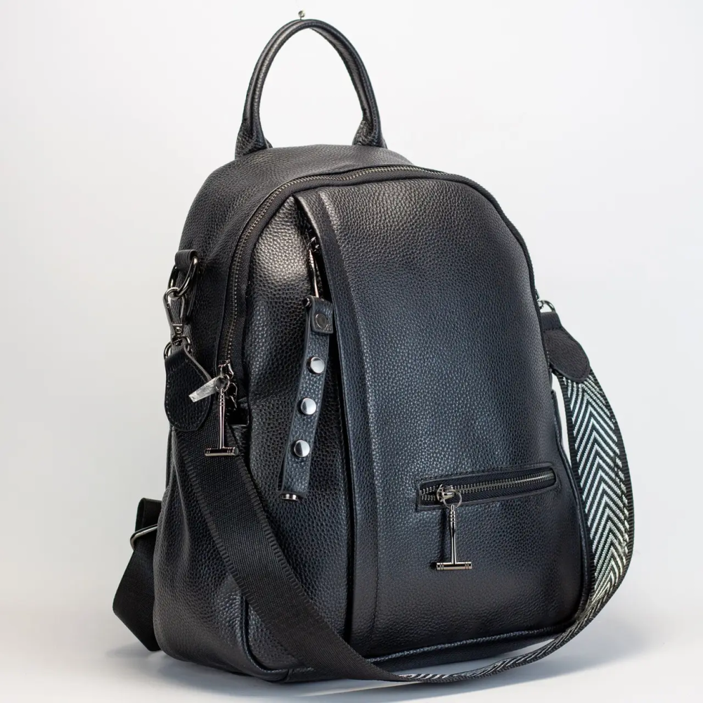 Женский кожаный рюкзак городской 23х32х13, сумка для города, путешествий и отдыха, черная Киев - изображение 10