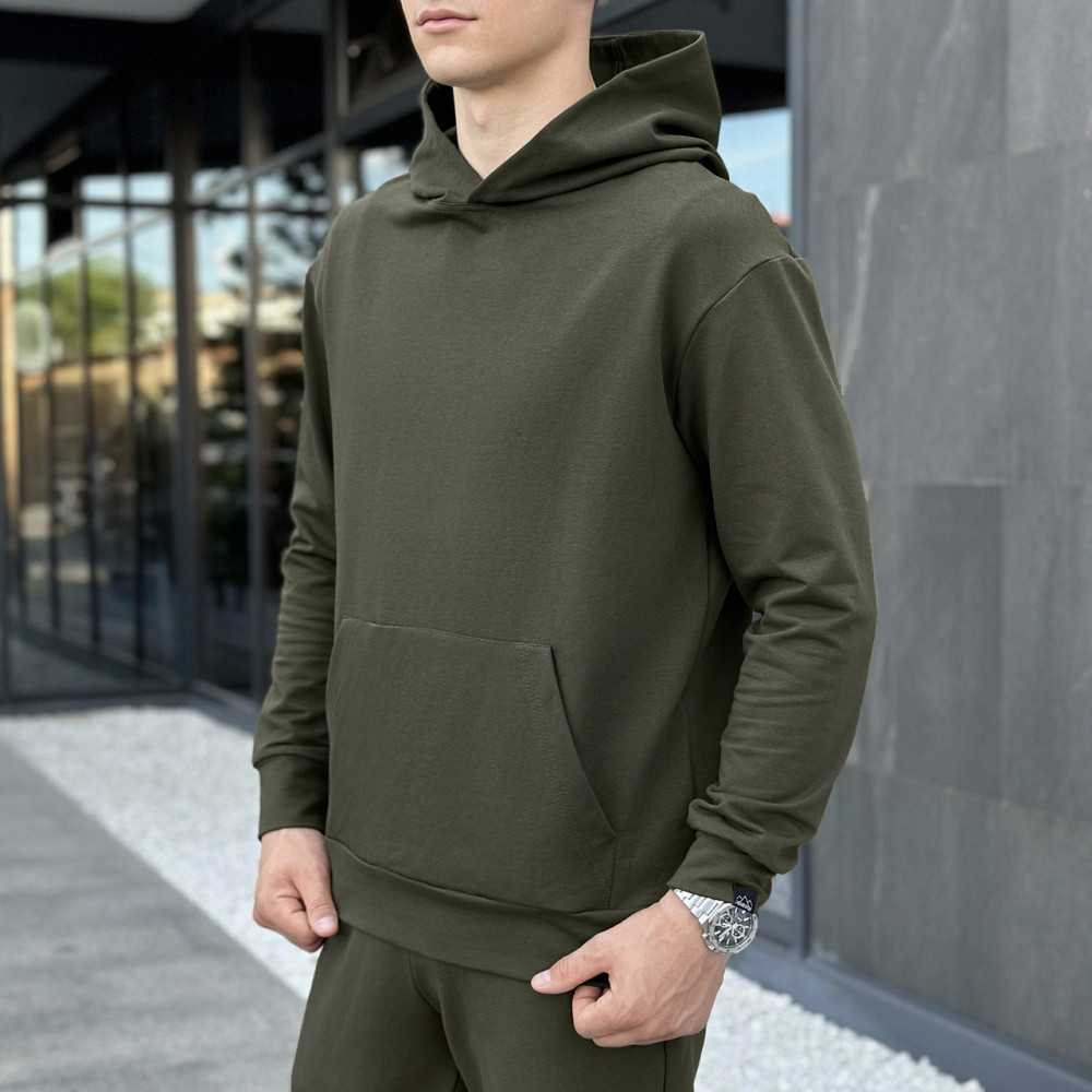 Чоловіче демісезонне худі з капюшоном світлий хакі Pobedov 001 Київ - фото 1