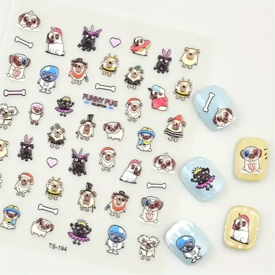 5D-поліуретанові наліпки для нігтів «Мопси» — аркуш 8×9,6 см Київ