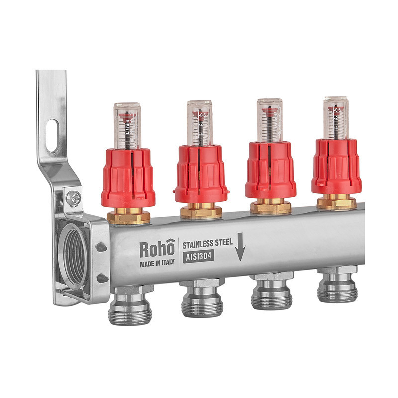 Колектор з витратоміром та термостатичними клапанами Roho R804-04M - 1"х 4 вих. (RO1029) Київ - фото 3