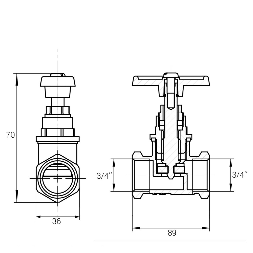 Кран ХВ вентильний прямий латунний 3/4″ВР х 3/4″ВР ливарний Б1112А VA (000026273) Київ - фото 2