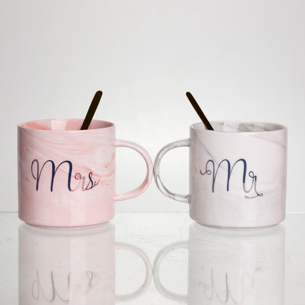 Набор парных фарфоровых чашек Mr&Mis 2 (шт) по 400 (мл) чашки на подарок с ложкой FM-28 SBR Киев - изображение 1