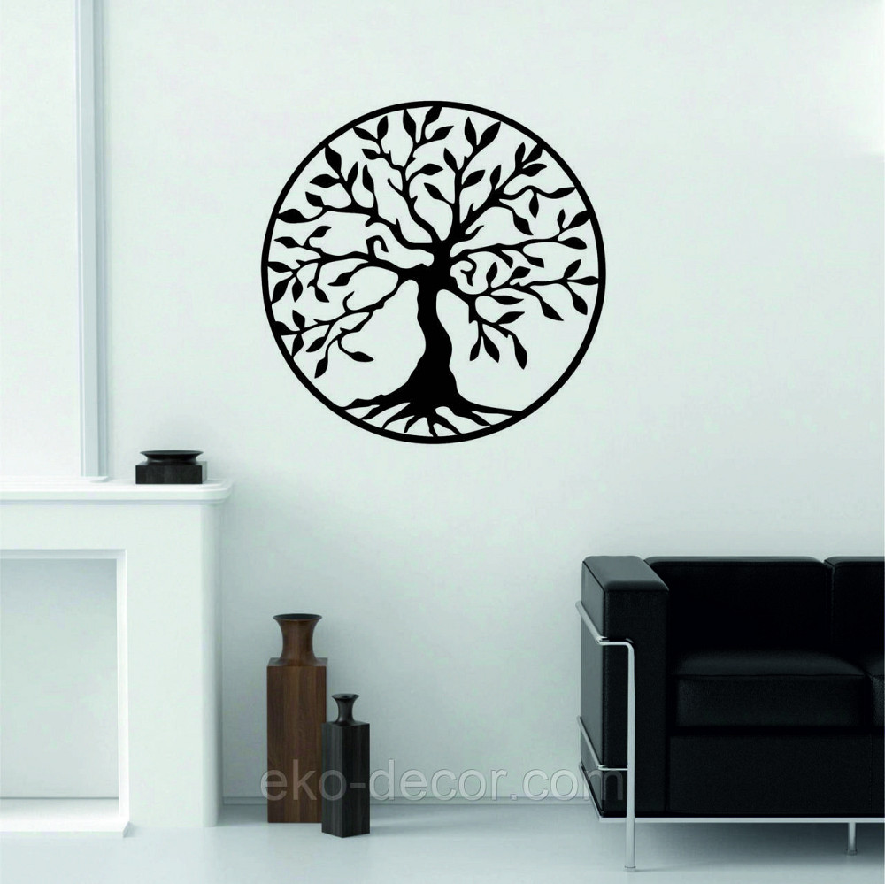 Декоративное настенное 3D Панно «Дерево в кругу» Декор на стену с объемом 90*90 см, Черный Киев - изображение 4