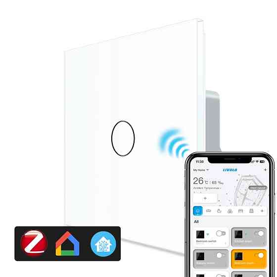 LIVOLO Розумний сенсорний ZigBee вимикач 1 сенсор Livolo білий скло (VL-C7FC1Z-2WP) Коломия