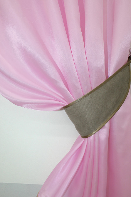 Кухонные шторы VR-Textil № 073к с ламбрекеном и подхватами розовый с какао 270х170 см (52-0473) Киев - изображение 3