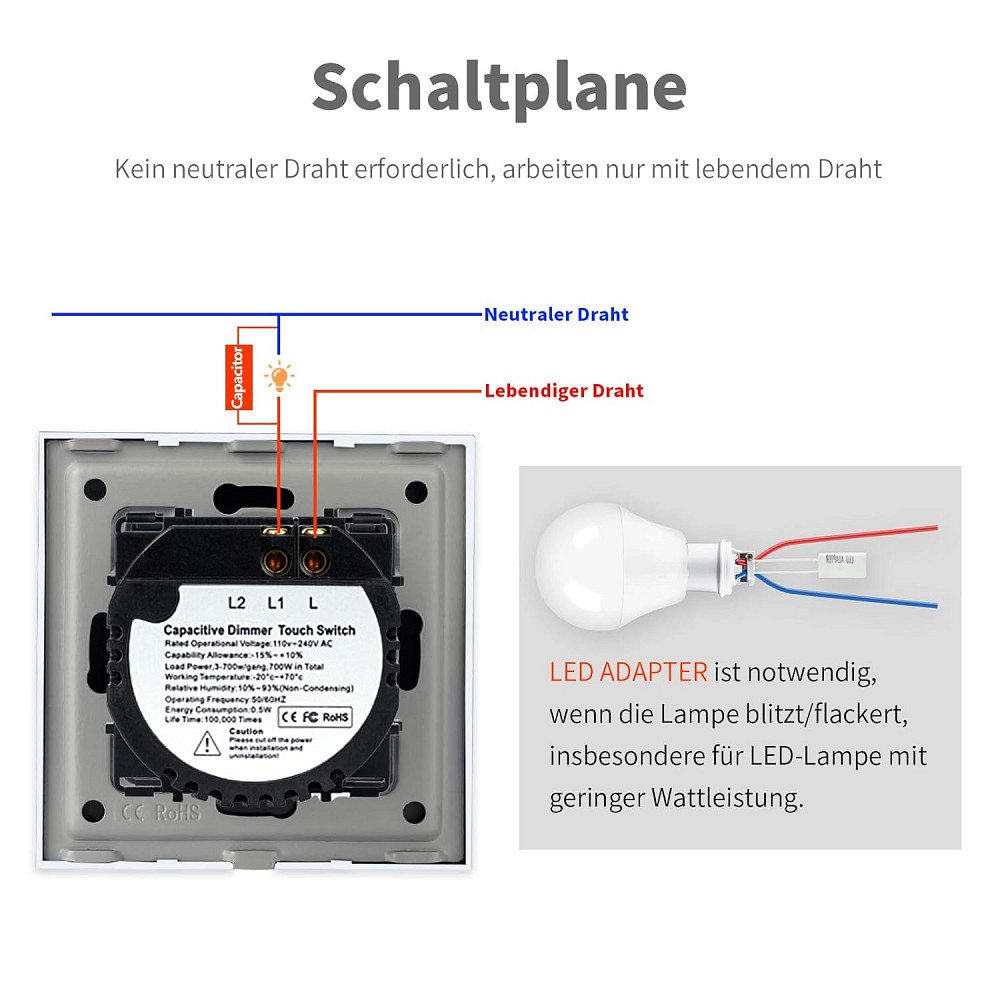 Сенсорний диммер LIAONFOY 700W, 10A, 250V Луцк - изображение 5