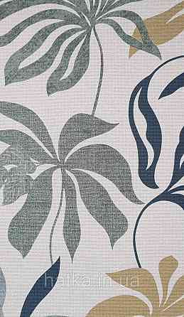 Шпалери вінілові на флізеліні Grandeco Universe метрове листя монстери сині зелені жовті на молочному Київ