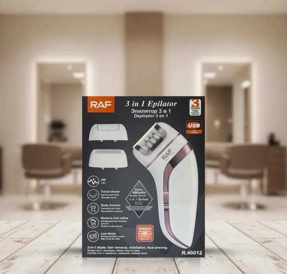 Епілятор RAF R40012 акумуляторний 4в1 з насадками, USB зарядка, для тіла та обличчя, біло-фіолетовий Одеса