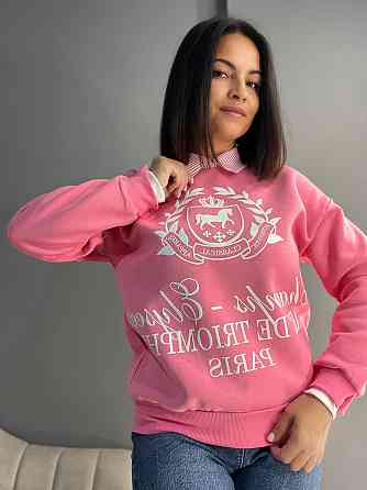 Свитшот женский OLIVIA 2473 с воротником и рисунком впереди утепленный на флисе one size, розовый, o Одесса